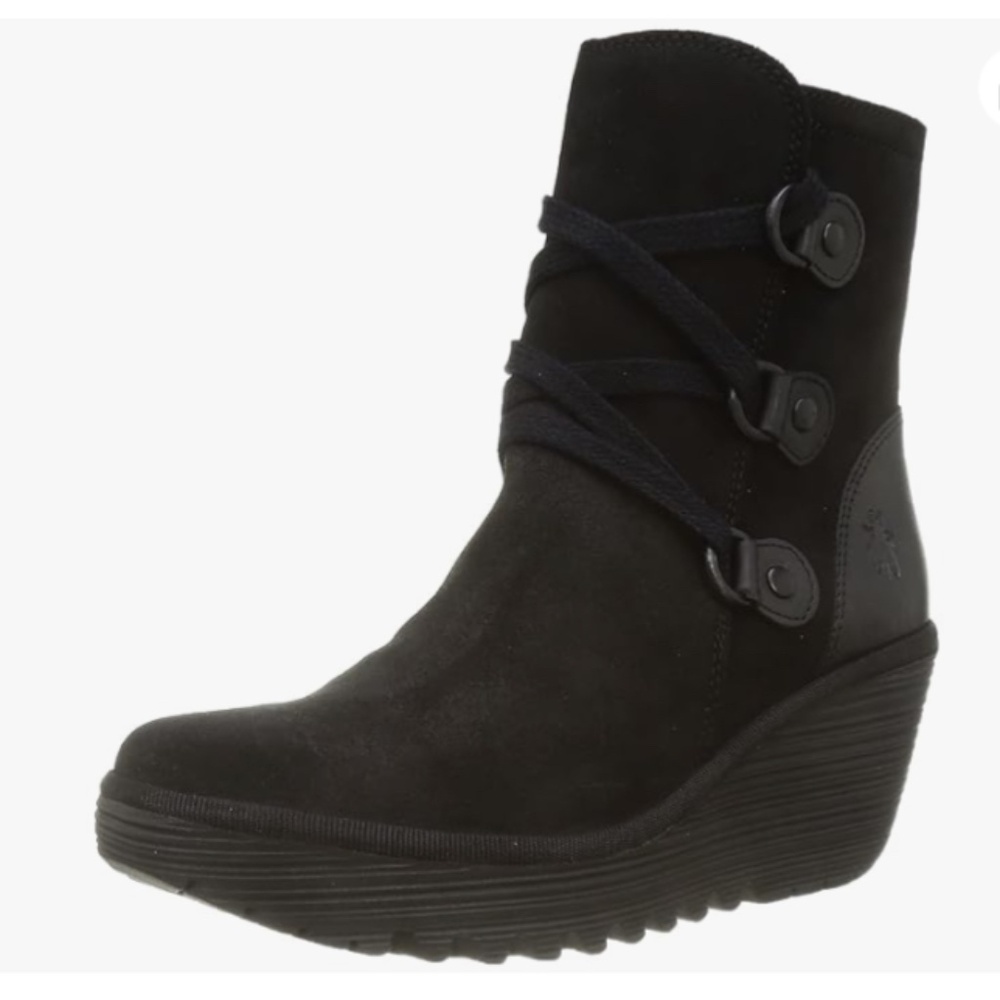 Fly London Yesi Platform Wedge Bootie Boots Lace Up Black - Picture 10 of 11